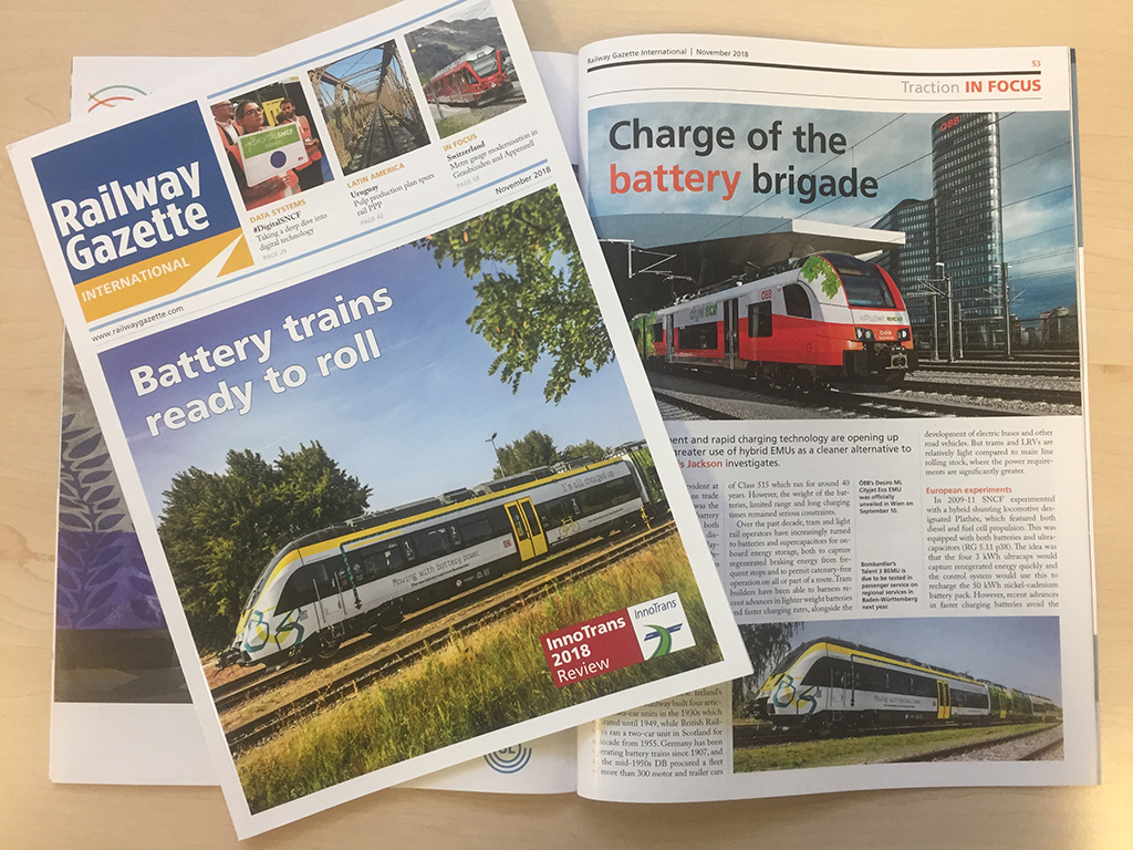 Feature articles in the November 2018 issue of Railway Gazette International